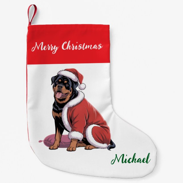 Personalized Rottweiler Dog in Santa Hat  Liten Julstrumpa (Framsidan)