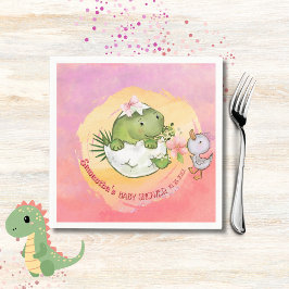 Personalized Round Dino & Duckling Baby Shower  Pappersservett
