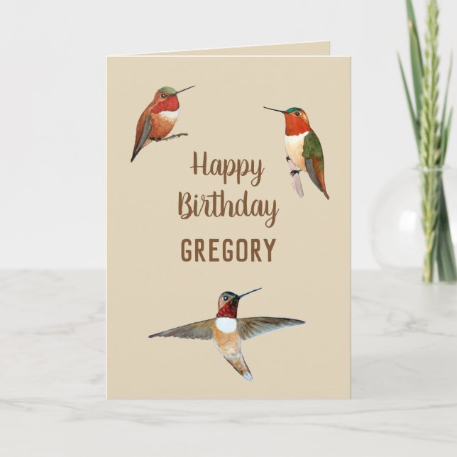 Personalized Rufous Hummingbirds Birthday Card Kort (Framsida)