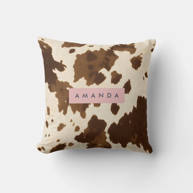Personalized Rustic Brown Cowhide Print Kudde (Framsida)