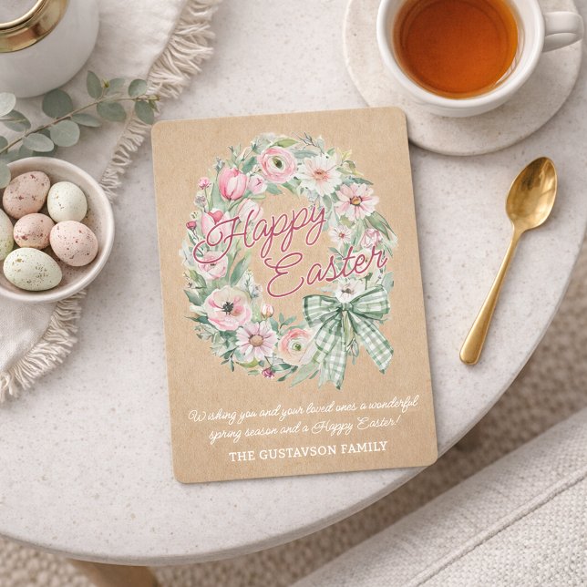Personalized Rustic Easter Floral - White Script Julkort (Skapare uppladdad)