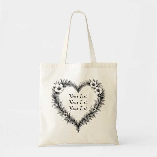 Personalized Rustic Heart Wreath Tote Tygkasse (Framsidan)
