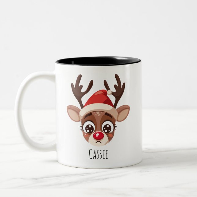 Personalized Sad Reindeer Mug – Custom Name Gift Två-Tonad Mugg (Vänster)