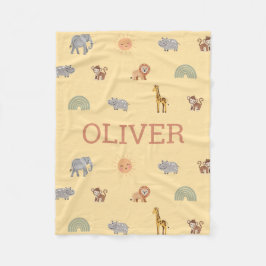 Personalized Safari Animal Baby Blanket with Name Fleecefilt
