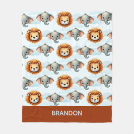 Personalized Safari Animal Pastel Lion Elephant Fleecefilt