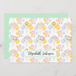 Personalized Safari Animals Baby Shower Note Card Anteckningskort