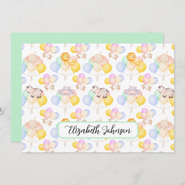 Personalized Safari Animals Baby Shower Note Card Anteckningskort (Fram/baksida)