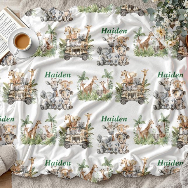 Personalized Safari Baby Name Jungle Animal Fleecefilt (Skapare uppladdad)