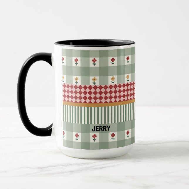 Personalized Sage Green Floral Name Mug Mugg (Vänster)