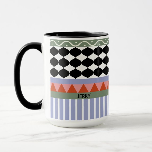 Personalized sage green geometric pattern mugg (Vänster)