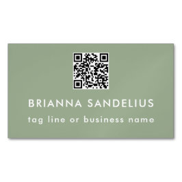 Personalized Sage Green Modern Script QR Code Magnetiska Visitkort