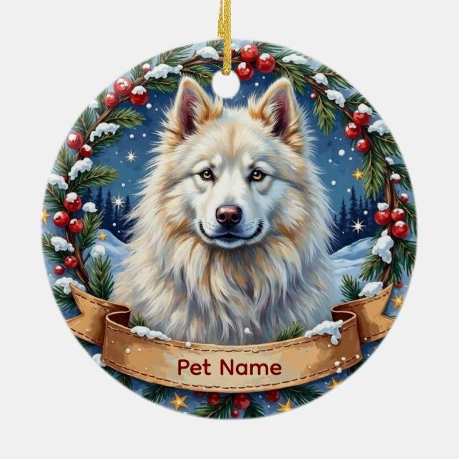 Personalized Samoyed Christmas Julgransprydnad Keramik (Baksidan)