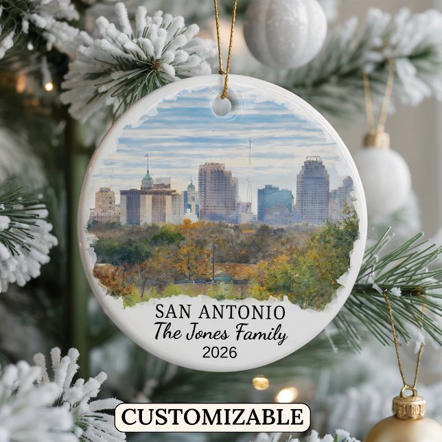 Personalized San Antonio Ornament, Custom Texas Julgransprydnad Keramik (Skapare uppladdad)