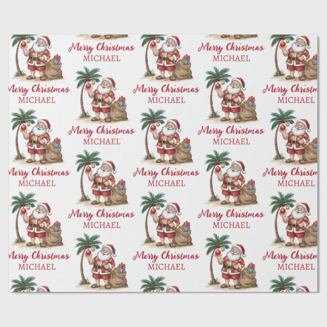 Personalized Santa Beach Tropical Hawaiian Palm    Presentpapper (Platt)