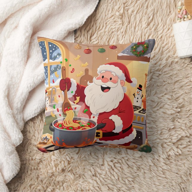 Personalized Santa Chef Pasta Night Throw Pillow Kudde (Filt)