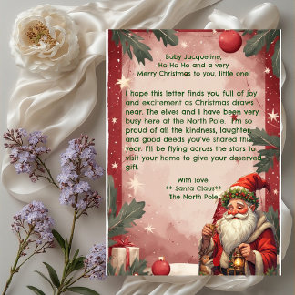 Personalized Santa Claus North Pole Reindeer Red  Julkort