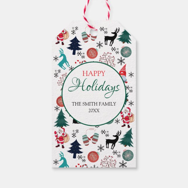 Personalized Santa Claus Reindeer Pine Trees  Presentetikett (Baksidan)