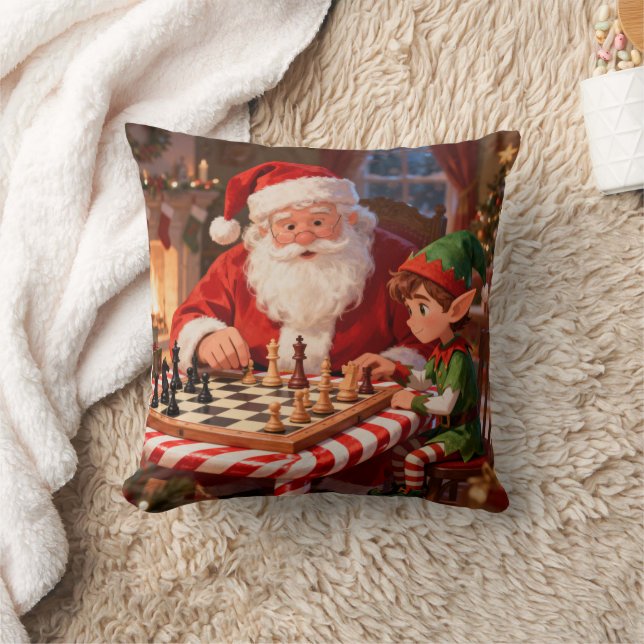 Personalized Santa & Elf Chess Game Christmas Kudde (Filt)