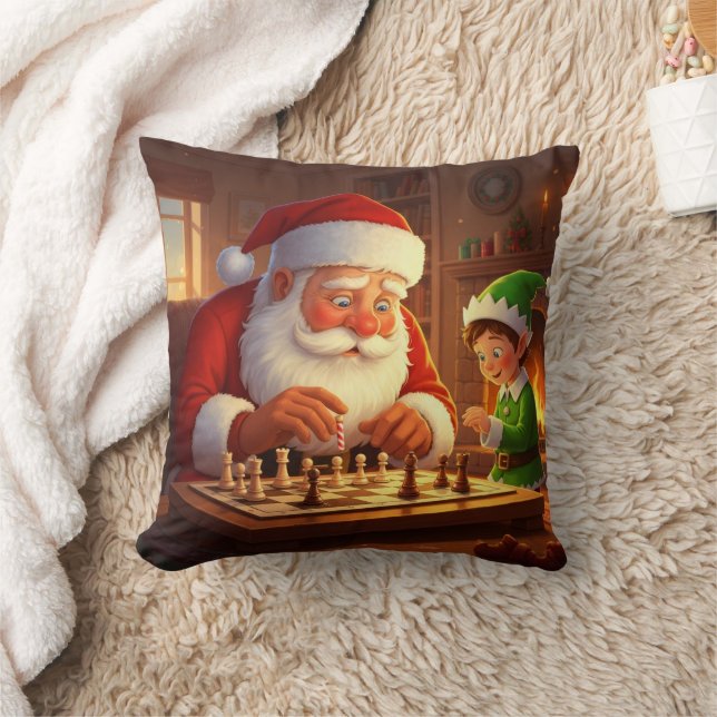 Personalized Santa & Elf Chess Game Christmas Kudde (Filt)