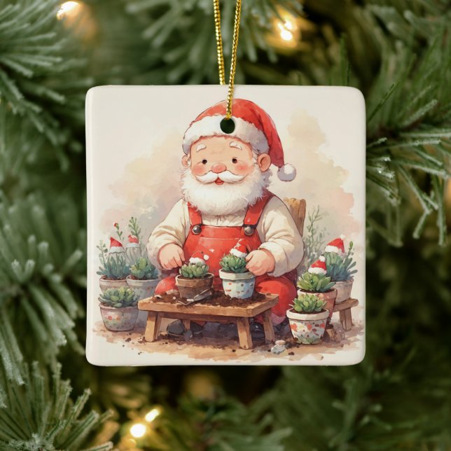 Personalized Santa Gardener Succulent Christmas Julgransprydnad Keramik (Träd)