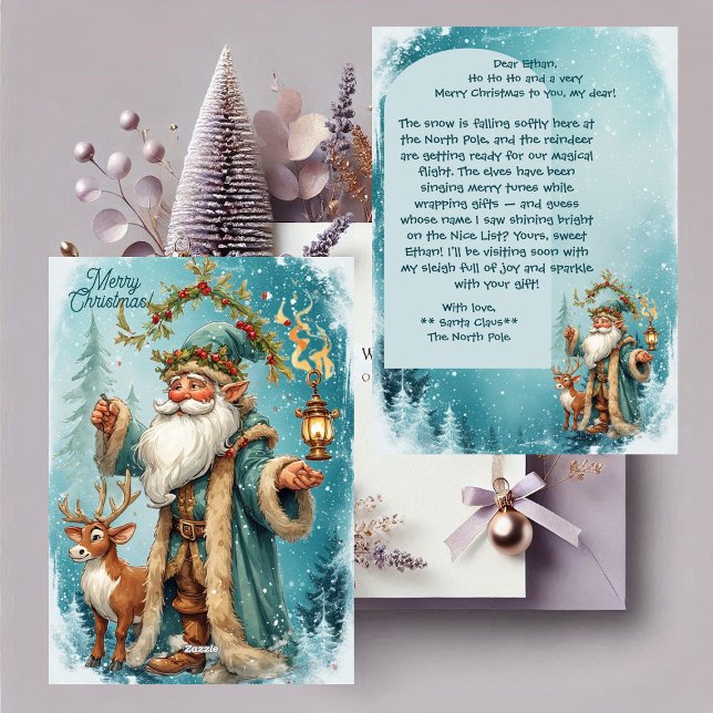 Personalized Santa Letter From North Pole Reindeer Julkort (Personalized Santa Letter From North Pole Reindeer Holiday Card)