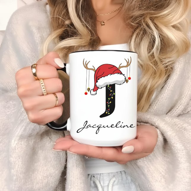 Personalized Santa Monogram Mug for Mom & Dad Mugg (monogram christmas mug, holiday coffee mug, christmas coworker gift, christmas mug for friends,)