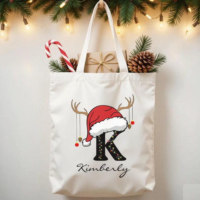 Personalized Santa Monogram Tote Bag for Friends Tygkasse (personalized holiday bag, Christmas reusable bag, Santa monogram tote, Christmas bulk gift for women)
