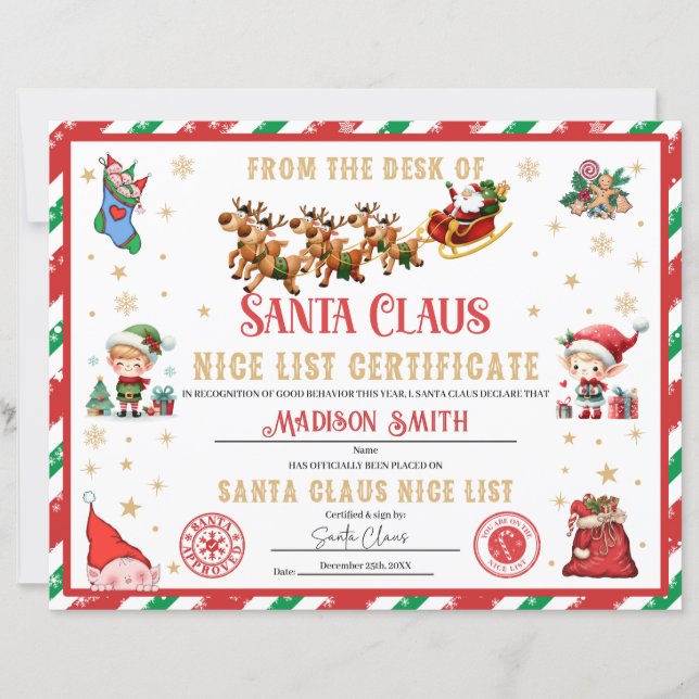 Personalized Santa Official Nice List Certificate (Framsida)