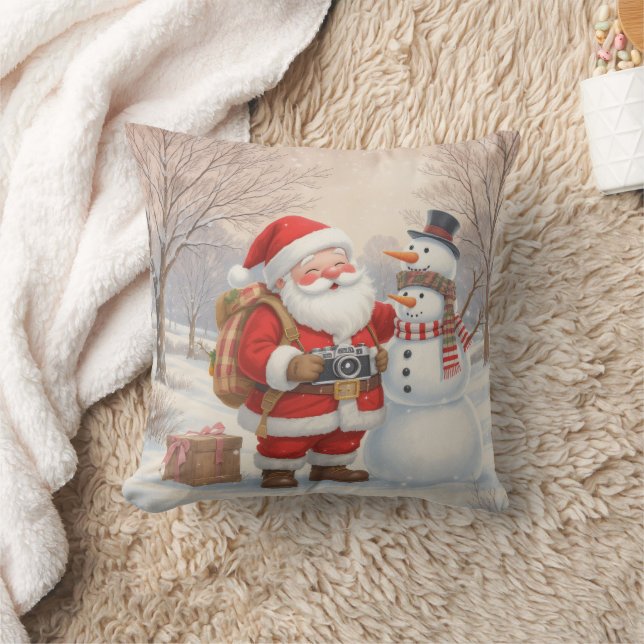 Personalized Santa Photographer & Snowman Selfie  Kudde (Filt)
