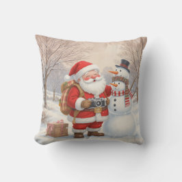 Personalized Santa Photographer & Snowman Selfie Kudde