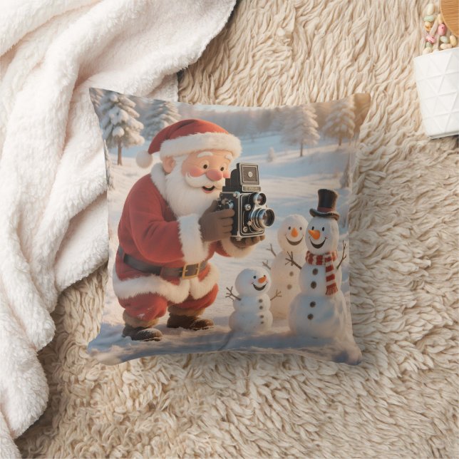 Personalized Santa Photographer & Snowman Selfie  Kudde (Filt)