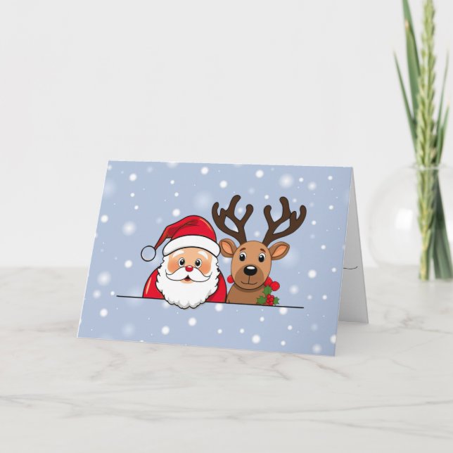 Personalized Santa & Reindeer Christmas Kort (Framsida)