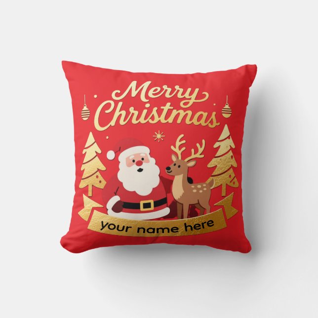 Personalized Santa Reindeer Christmas Pillow Kudde (Framsida)