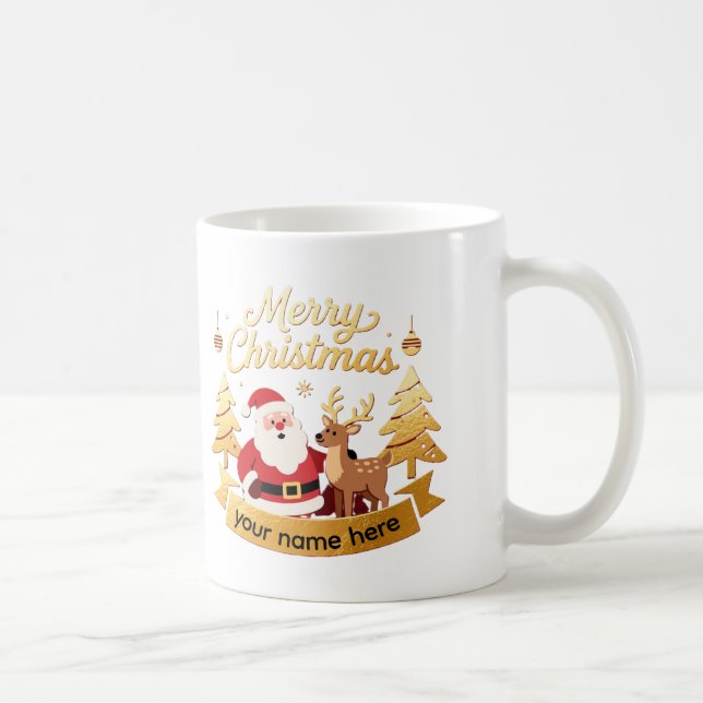 Personalized Santa & Reindeer Holiday Mug Kaffemugg (Höger)
