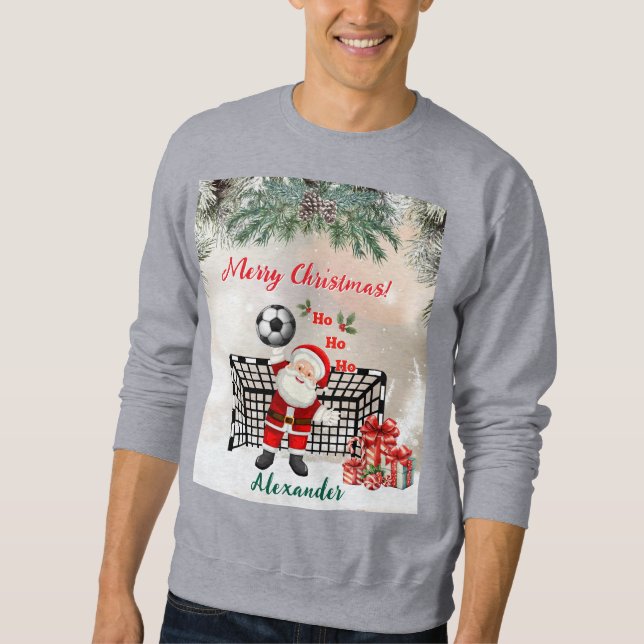 Personalized Santa Soccer Christmas Santa Soccer Lång Ärmad Tröja (Framsida)