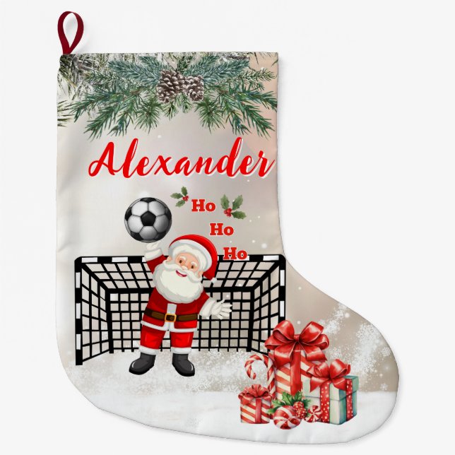Personalized Santa Soccer Christmas Santa Soccer Stor Julstrumpa (Framsidan)