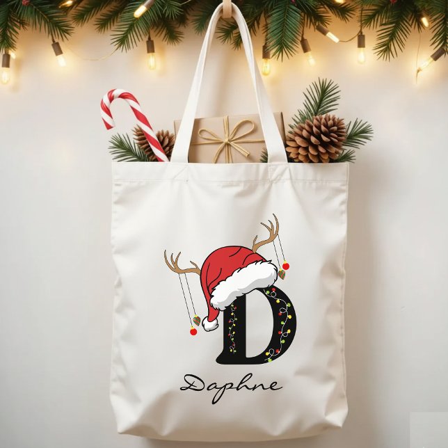 Personalized Santa Tote Bag for Teachers & Friends Tygkasse (custom Christmas bag, monogram gift bag, holiday tote personalized, Christmas tote for mom,)