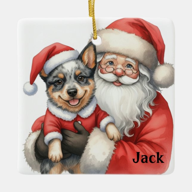 Personalized Santa with Australian Cattle Dog  Julgransprydnad Keramik (Framsida)