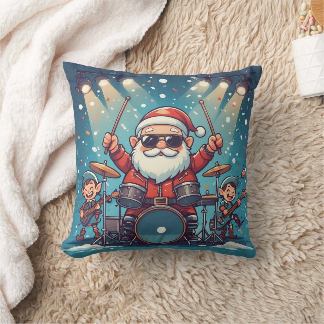 Personalized Santa's Drumming Rock Band  Kudde (Filt)