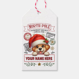 Personalized Santa's Gift Tag with cute Puppy Presentetikett