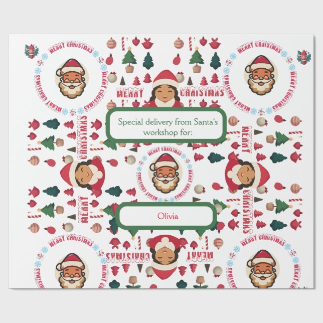 Personalized Santa's Workshop Christmas Gift Wrap Presentpapper (Platt)