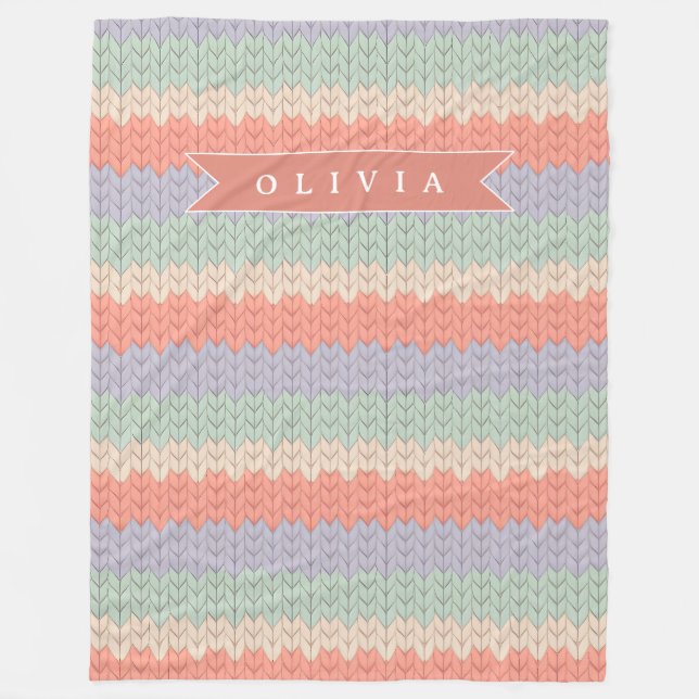 Personalized Scandinavian Pastel Knit Pattern Name Fleecefilt (Framsidan)