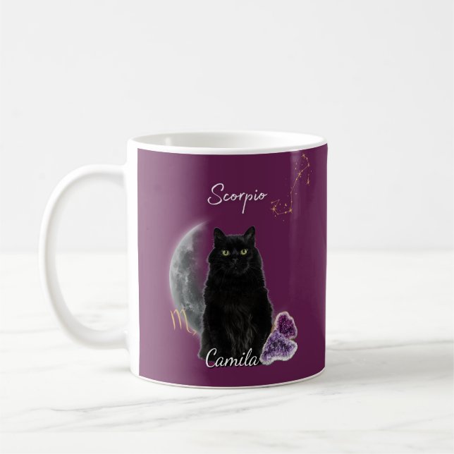 Personalized Scorpio Cat Mug with Name Kaffemugg (Vänster)