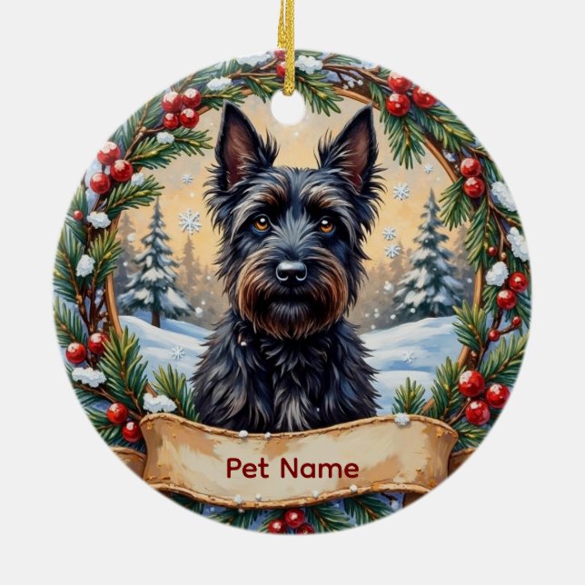 Personalized Scottish Terrier Christmas Julgransprydnad Keramik (Baksidan)