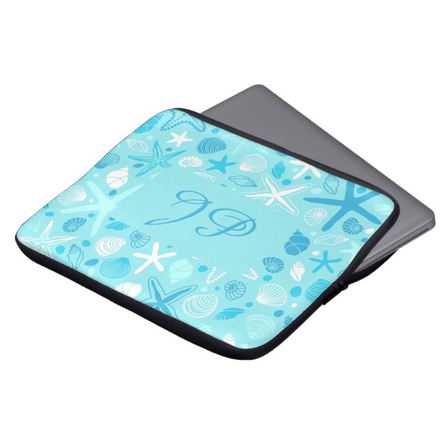 Personalized Sea Laptop Sleeve, Turquoise Kids Laptop Fodral (Framsida topp)