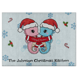 Personalized Seahorse Christmas Cutting Board