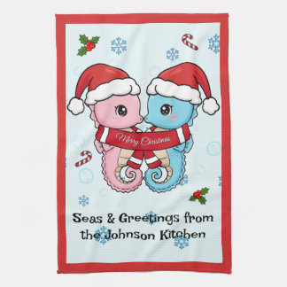 Personalized Seahorse Christmas Kitchen Towel Kökshandduk