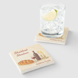 Personalized Shabbat Shalom Watercolor Coaster  Stenunderlägg