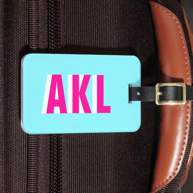 Personalized Shadow Monogram Blue Hot Pink Custom Bagagebricka (Skapare uppladdad)