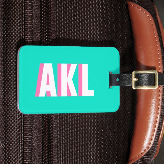 Personalized Shadow Monogram Pink Aqua Green Bagagebricka (Skapare uppladdad)